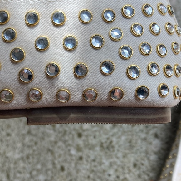 Camila Coelho Princess Cream Studded Mary Jane Flats Canvas Jewel Embellishments - Picture 10 of 11
